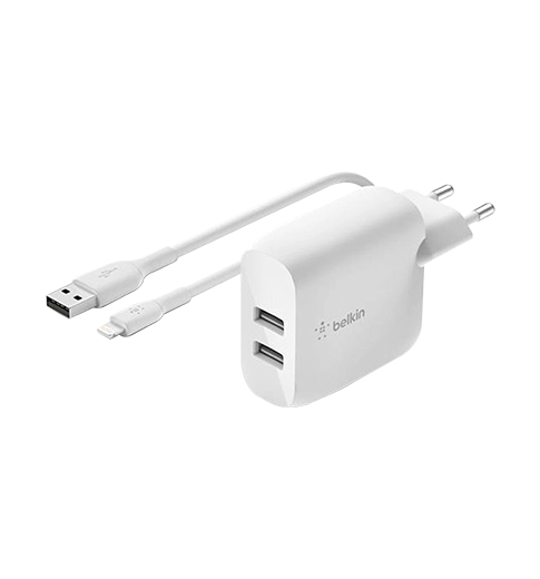 Адаптер Belkin 24W DUAL USB 2.4A, Lightning 1m, white (WCD001vf1MWH)